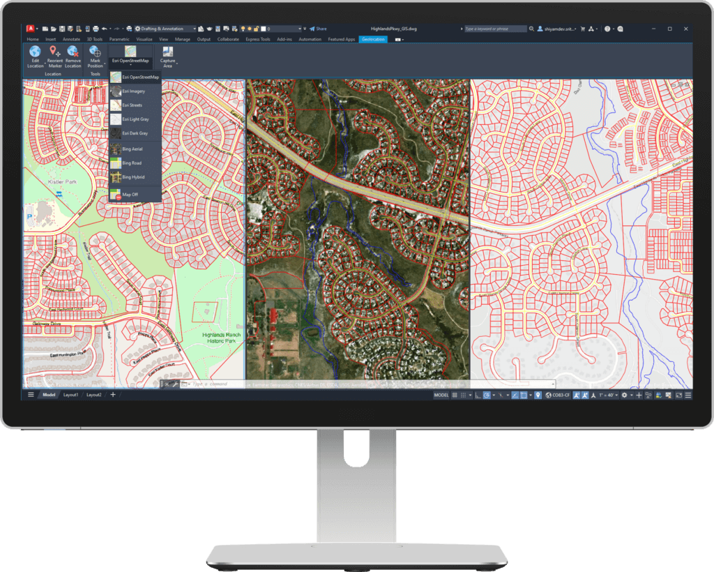 Computer showing GIS, ESRI on athe screen
